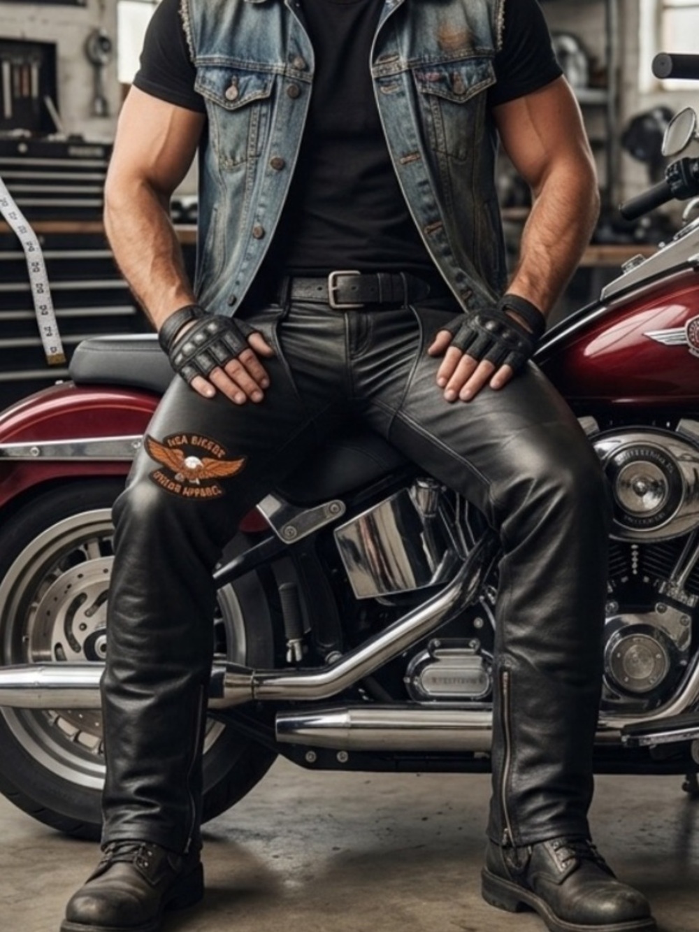 leather motorcycle chaps from
USA Bikers Dream Apparel size
Large